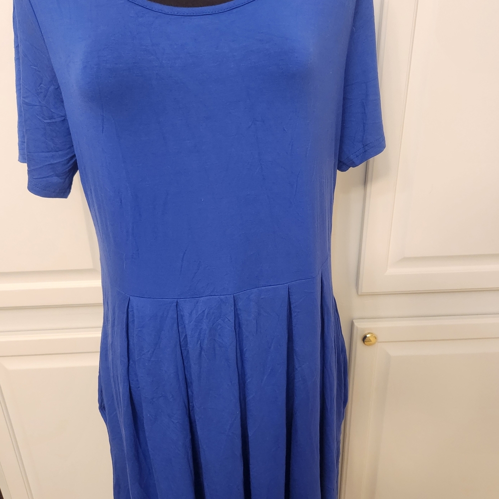 Blue Short-Sleeve Pleated Skirt Dress
